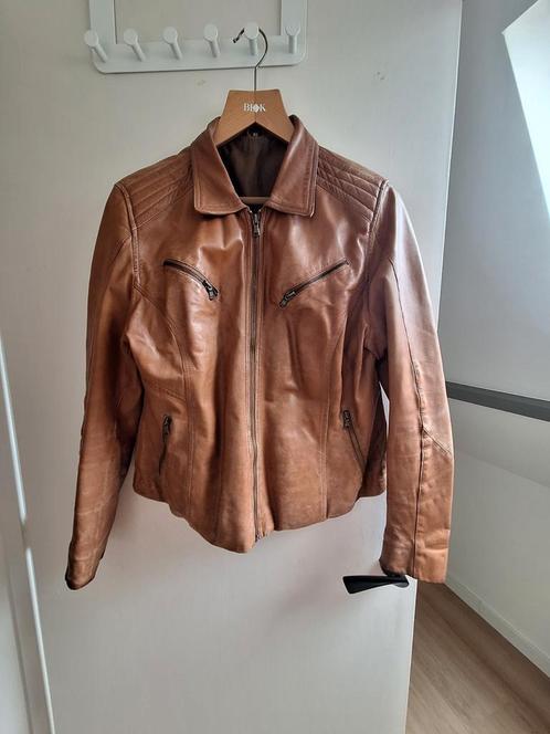 Leren jasje bikerjasje in cognac maat 48, Kleding | Dames, Jassen | Zomer, Gedragen, Maat 46/48 (XL) of groter, Bruin, Ophalen of Verzenden