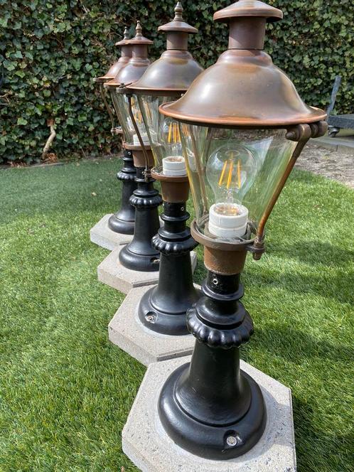 Klassieke stijlvolle Koperen tuinverlichting( 4x), Tuin en Terras, Buitenverlichting, Zo goed als nieuw, Staande lamp, Overige materialen