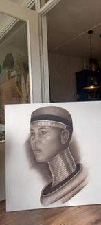 Groot zwart/wit schilderij..African Woman., Ophalen, Zo goed als nieuw, Schilderij, 75 cm of meer