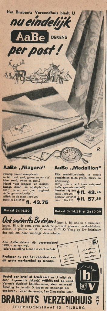 Retro reclame 1954 AaBe wollen dekens nu per post, Verzamelen, Retro, Overige typen, Verzenden