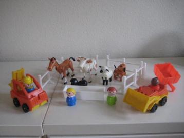 Vintage Fisher Price dieren poppetjes vorkheftruck Bulldozer beschikbaar voor biedingen