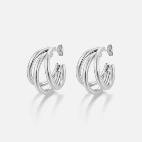 Zilverkleurige drierings oorbellen, Sieraden, Tassen en Uiterlijk, Oorbellen, Nieuw, Knopjes of Stekers, Overige materialen, Zilver