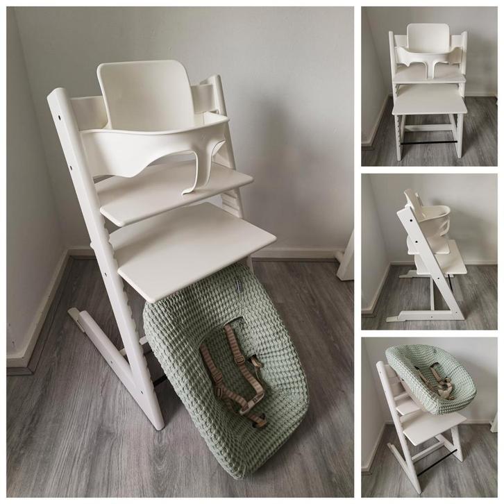ZGAN! Stokke Tripp Trapp wit met babyset, newbornset, hoes, Kinderen en Baby's, Kinderstoelen, Zo goed als nieuw, Meegroeistoel