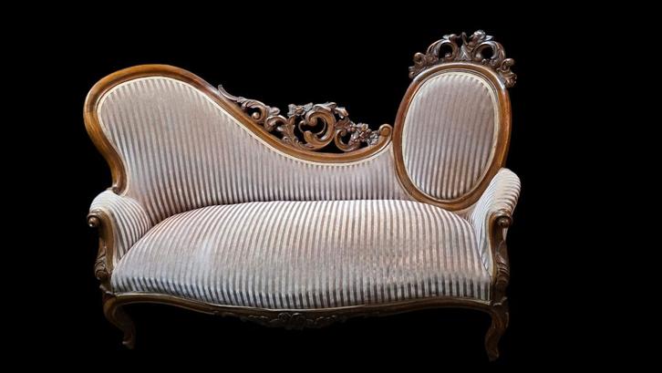 Antieke Willem III Vlinderbank Notenhout, Antiek en Kunst, Antiek | Meubels | Stoelen en Banken, Ophalen of Verzenden