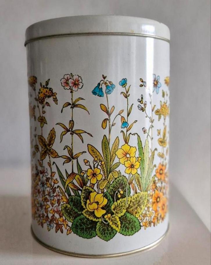 Blik met Bloemen opdrukken, Verzamelen, Blikken, Gebruikt, Overige, Overige merken, Ophalen of Verzenden