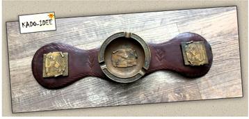 Leren armleuning messing asbak  – 39 cm  beschikbaar voor biedingen