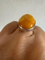 M096/Grote Zilveren Butterscotsch BARNSTEEN ring Ovaal 18, Gebruikt, Verzenden, Geel, X