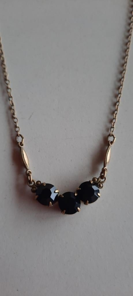 Antieke  ketting,met facetgeslepen zwarte git, Ophalen of Verzenden, Overige materialen, Ketting, Met edelsteen