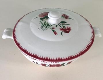 Digoin Sarreguemines Yvette soupière met roze / rode bloemen beschikbaar voor biedingen