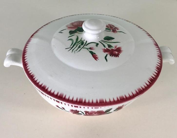 Digoin Sarreguemines Yvette soupière met roze / rode bloemen, Antiek en Kunst, Antiek | Servies los, Ophalen of Verzenden