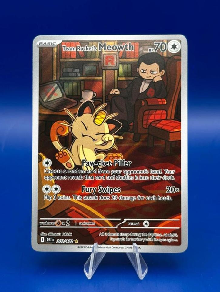 Team rocket’s meowth 203/182, Hobby en Vrije tijd, Verzamelkaartspellen | Pokémon, Nieuw, Losse kaart, Ophalen of Verzenden