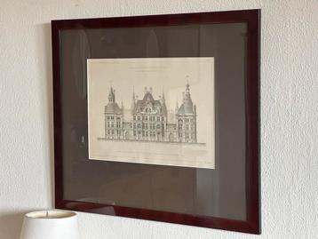 Architectuur tekening Nationale Bank Antwerpen ingelijst beschikbaar voor biedingen