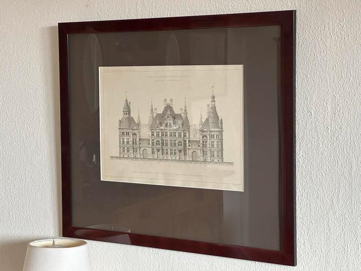 Architectuur tekening Nationale Bank Antwerpen ingelijst, Antiek en Kunst, Kunst | Etsen en Gravures, Ophalen