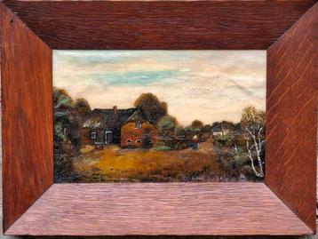 J.Scholtze, Boerenhoeve. Ca 1900. Marouflage/olie/paneel.  beschikbaar voor biedingen