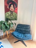 Fluweel petrol fauteuil van Eijerkamp, Huis en Inrichting, Fauteuils, Ophalen, Zo goed als nieuw, Metaal