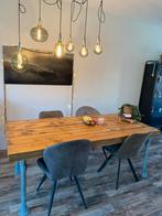 Steigerhouten tafel met industrieel onderstel, Huis en Inrichting, Tafels | Eettafels, Ophalen, Zo goed als nieuw, Rechthoekig