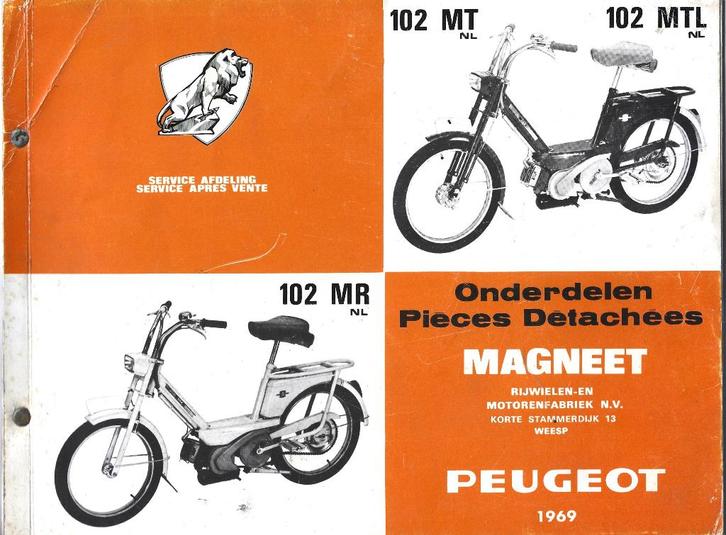 Peugeot 102 MT 102 MR onderdelenboek (6170z) NL bromfiets, Fietsen en Brommers, Handleidingen en Instructieboekjes, Zo goed als nieuw