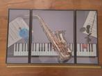 Drieluik poster instrumenten saxofoon piano, Huis en Inrichting, Ophalen, Gebruikt, Foto of Poster