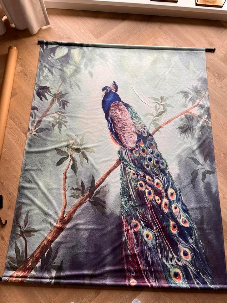 Groot wandkleed met pauw 140x170 cm, Antiek en Kunst, Kunst | Schilderijen | Abstract, Ophalen of Verzenden