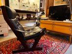 17) Scandinavische retro leren fauteuil., Ophalen, Gebruikt, ., 75 tot 100 cm