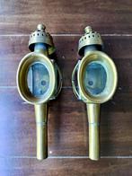 Set van 2 antieke messing koetslampen – Glas intact, Antiek en Kunst, Ophalen