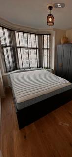 IKEA Brimnes bed 160x200 + Leirsund lattenbodem, Huis en Inrichting, Slaapkamer | Bedden, Ophalen, Gebruikt, Zwart, Tweepersoons