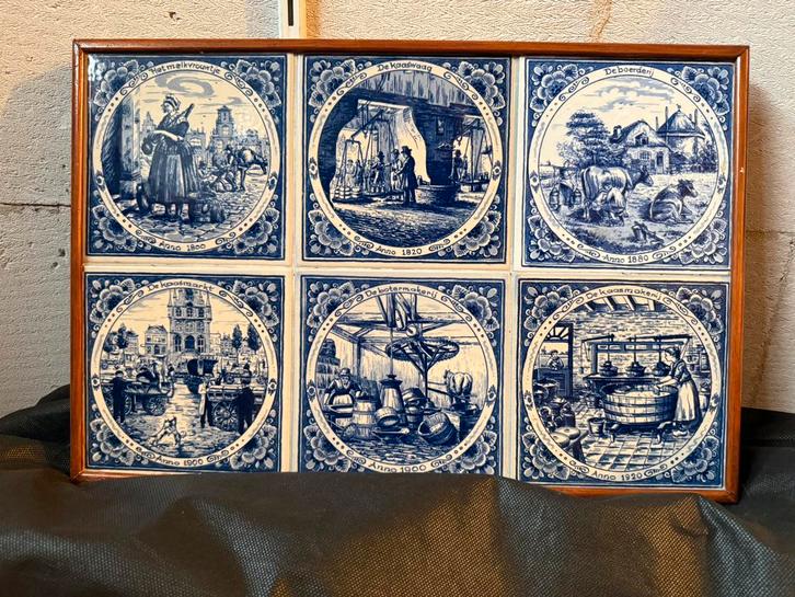 Oude tegels 6x kaasmarkt in tableau, Antiek en Kunst, Kunst | Overige Kunst, Ophalen