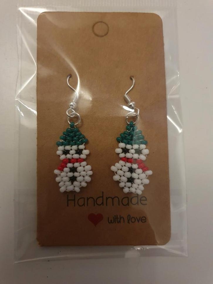 Sneeuwpop Oorbellen - Handgemaakt, Sieraden, Tassen en Uiterlijk, Oorbellen, Nieuw, Hangers, Overige materialen, Wit, Ophalen of Verzenden