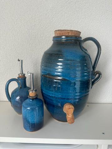 Blauw keramiek olijfolie/azijn set frans beschikbaar voor biedingen