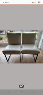 Leren eetkamerstoelen- 2 stuks, Huis en Inrichting, Stoelen, Ophalen, Gebruikt, Wit, Leer