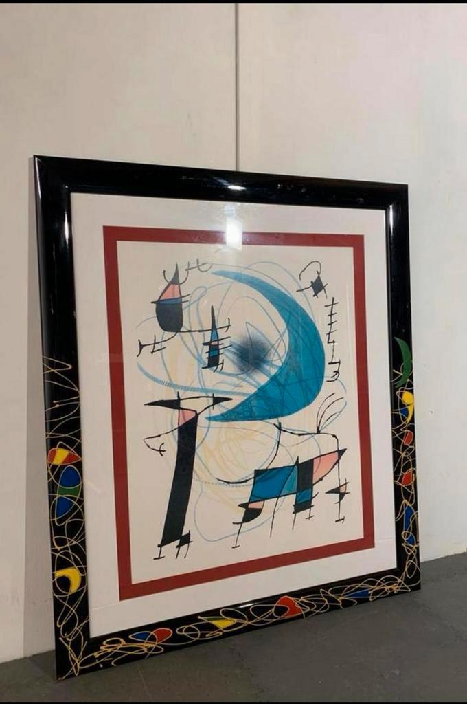 Grote Joan Miró lithografie - unieke handbeschilderde lijst, Antiek en Kunst, Kunst | Litho's en Zeefdrukken, Ophalen