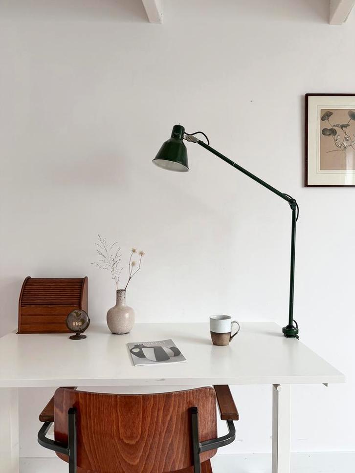 Vintage, industriële bureaulamp, klemlamp, Brevetti Longoni, Huis en Inrichting, Lampen | Tafellampen, Gebruikt, 50 tot 75 cm