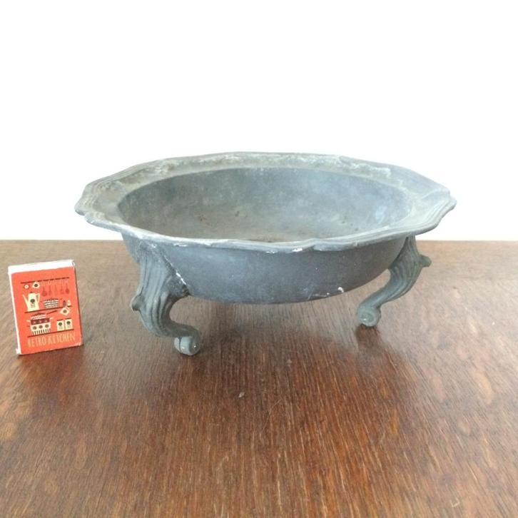Tinnen tin rond oud schaaltje op voetjes vintage jaren 70, Antiek en Kunst, Antiek | Tin, Ophalen of Verzenden
