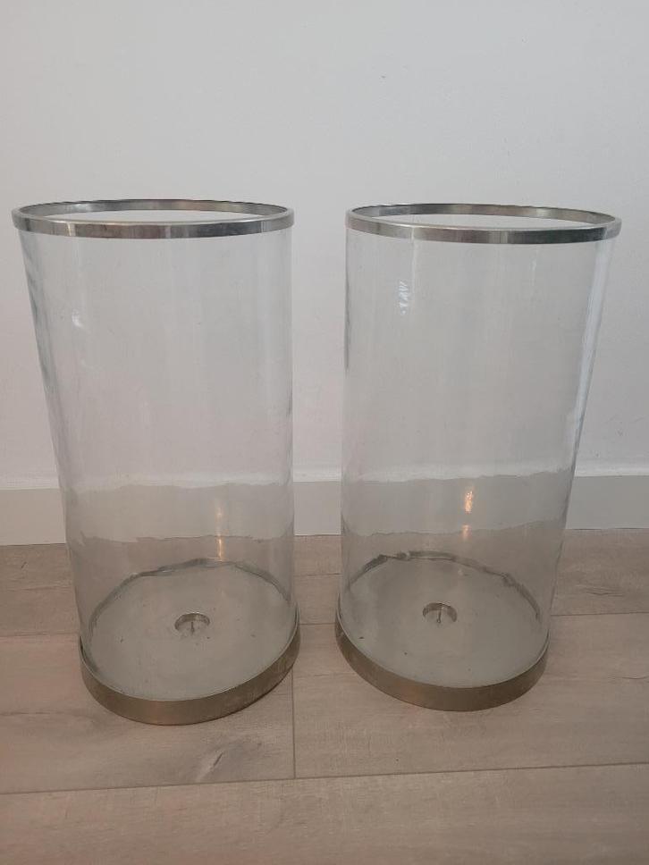 Glazen windlicht / stolp, Huis en Inrichting, Woonaccessoires | Kandelaars en Kaarsen, Zo goed als nieuw, 25 tot 50 cm, Overige materialen