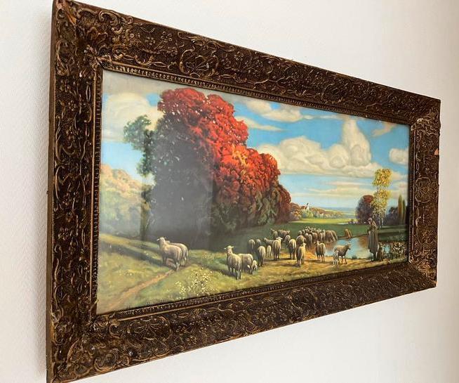 Hermann Rüdisühli Schilderij - Schapen aan Zee Klassiek Werk, Antiek en Kunst, Kunst | Schilderijen | Klassiek, Ophalen of Verzenden