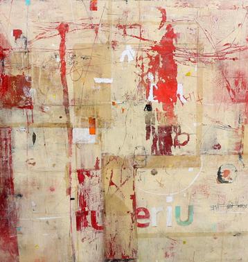 Suus Kooijman (1960) Olie-Encaustiec " Abstracte Compos" Ges beschikbaar voor biedingen