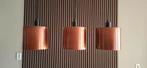 Moderne hanglamp met 3 koperen lampen, Huis en Inrichting, Lampen | Hanglampen, Ophalen, Zo goed als nieuw, Metaal