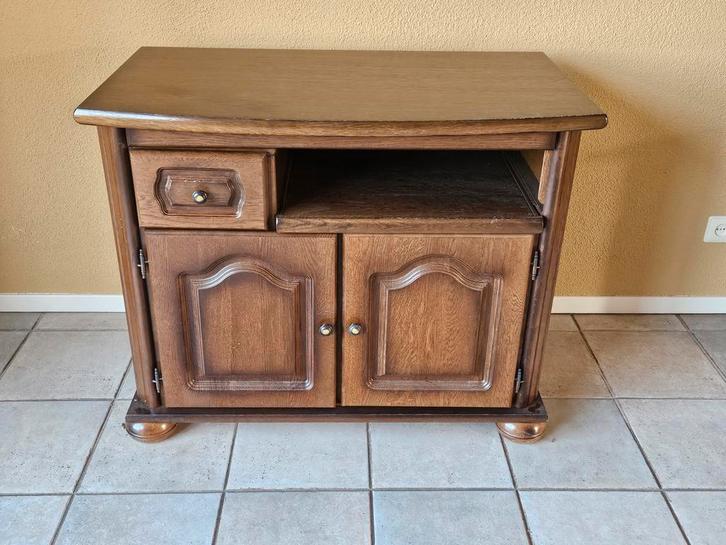 Donker Eiken TV Meubel met Draaifunctie, Huis en Inrichting, Kasten | Dressoirs, Gebruikt, 50 tot 100 cm, 25 tot 50 cm, Met lade(s)