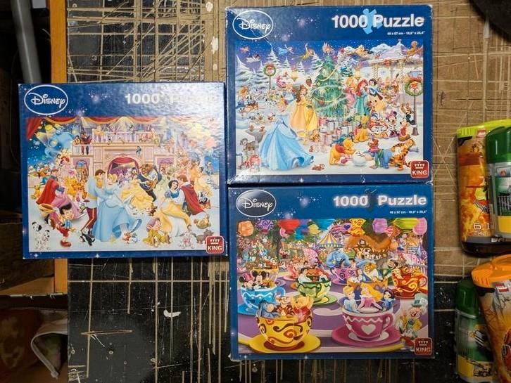 Disney Puzzels - 3 Stuks - 1000 stukjes, Hobby en Vrije tijd, Denksport en Puzzels, Gebruikt, Legpuzzel, 500 t/m 1500 stukjes