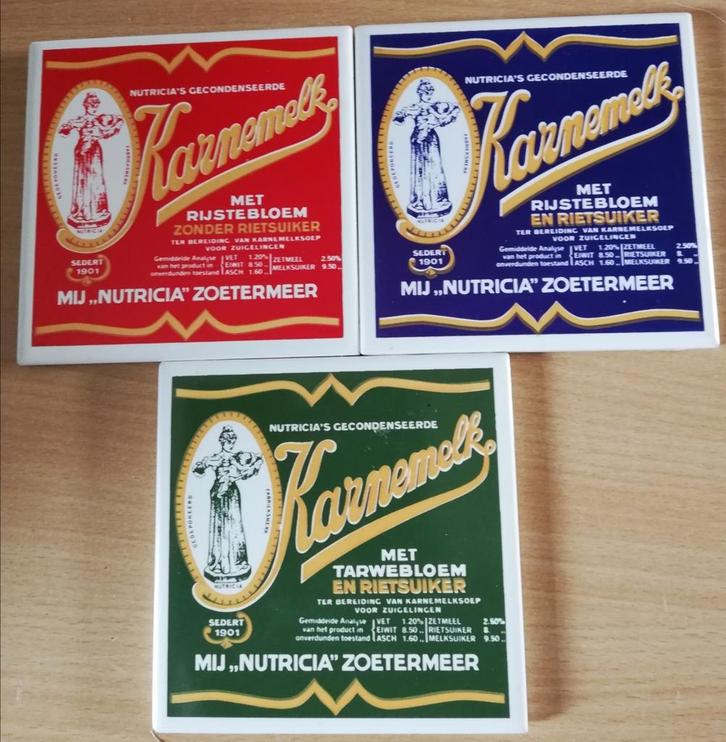 Nutricia Karnemelk. Tegeltjes. 3 st. 10.5/10.5 cm., Verzamelen, Merken en Reclamevoorwerpen, Zo goed als nieuw, Overige typen
