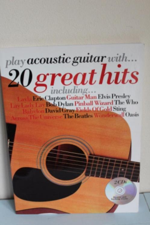 Play Acoustic Guitar With 20 Great Hits plus 2 cd's, Muziek en Instrumenten, Bladmuziek, Zo goed als nieuw, Les of Cursus, Gitaar