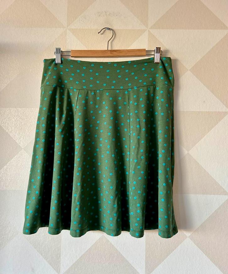 King Louie Swing Skirt rok groen blauw stip L/40 zgan, Kleding | Dames, Rokken, Zo goed als nieuw, Maat 42/44 (L), Groen, Knielengte