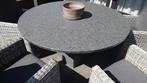 Granieten tuintafel rond 140cm en  5 verstelbare stoelen, Tuin en Terras, Ophalen, Zo goed als nieuw, Rond, Overige materialen