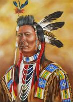 Indiaan Crow krijger, Antiek en Kunst, Kunst | Schilderijen | Klassiek, Ophalen of Verzenden