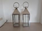 Nieuw - Mooie hoge windlichten, rvs/metaalkleurig met glas, Ophalen, Overige materialen, Overige kleuren, 50 tot 75 cm