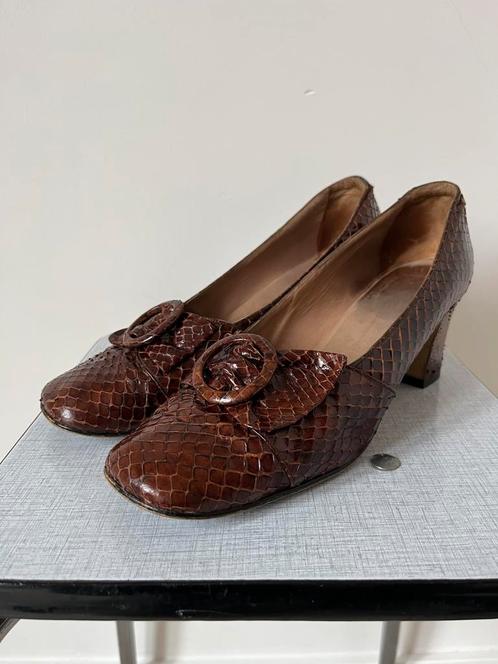 Vintage slangenleren pumps, 40. 60s 70s boho bohemian Ibiza, Kleding | Dames, Schoenen, Gedragen, Pumps, Bruin, Verzenden