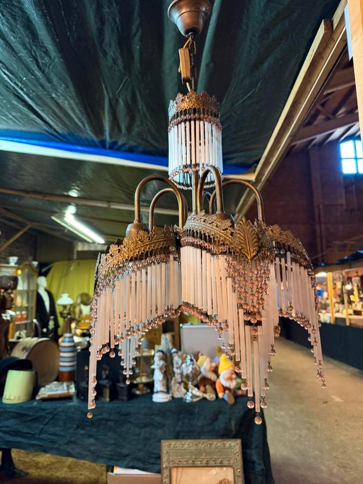 Vintage Kroonluchter met Glazen Elementen, Antiek en Kunst, Antiek | Lampen, Ophalen of Verzenden