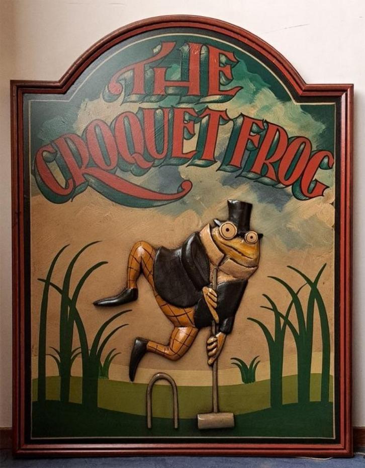 Engels wandpaneel in reliëf "The Croquet Frog", Huis en Inrichting, Woonaccessoires | Tekstborden en Spreuken, Zo goed als nieuw