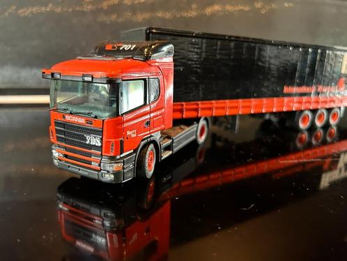 Tekno Scania 4 serie Harry Vos met mega volume trailer izgst, Hobby en Vrije tijd, Modelauto's | 1:50, Zo goed als nieuw, Bus of Vrachtwagen