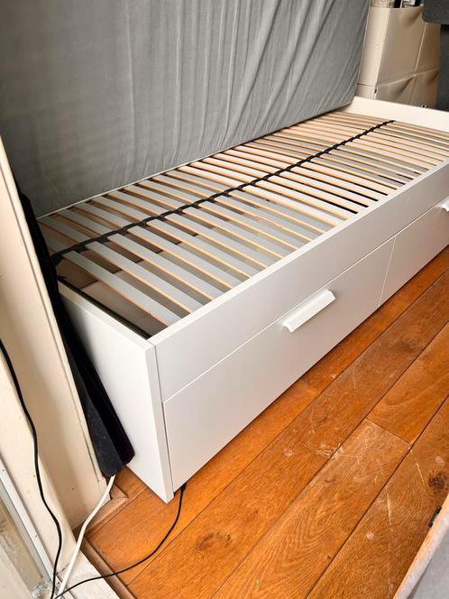Ikea Brimnes 1 persoonsbed met 2 diepe ladens  wit, Huis en Inrichting, Slaapkamer | Bedden, Nieuw, Eenpersoons, 90 cm, 200 cm